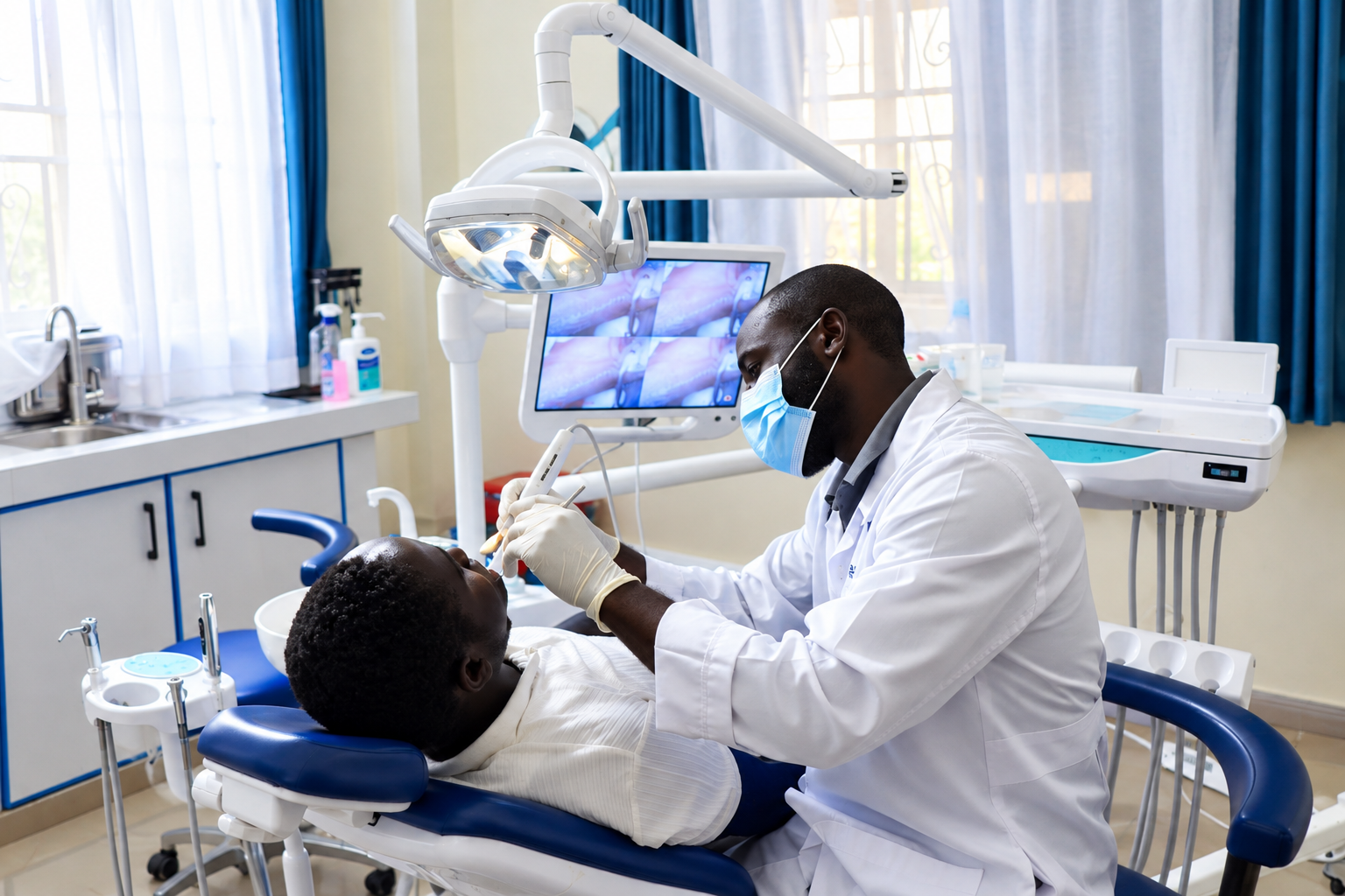Dentist treating a patient in Da Genesis Hospital dental room