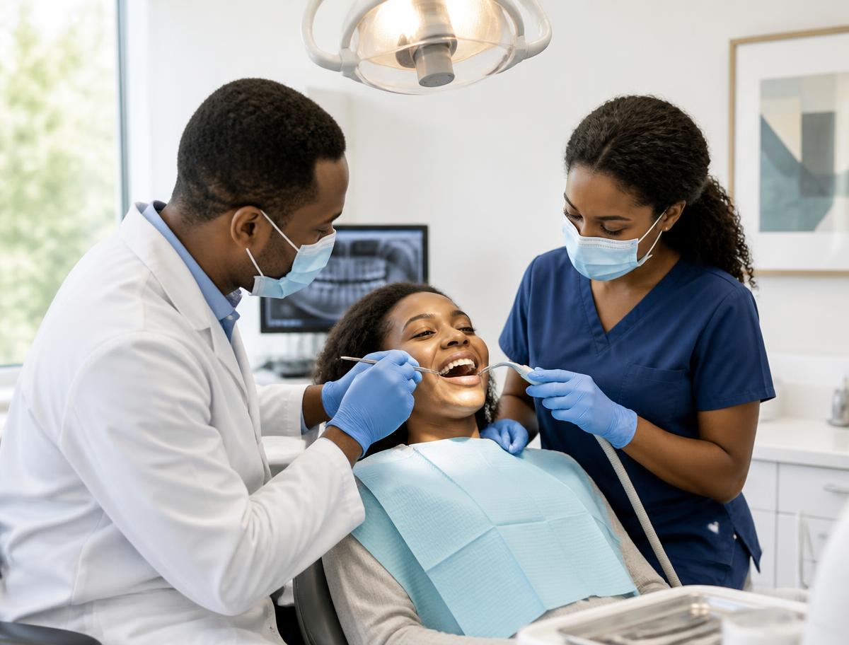 Dentist treating a patient in the dental room