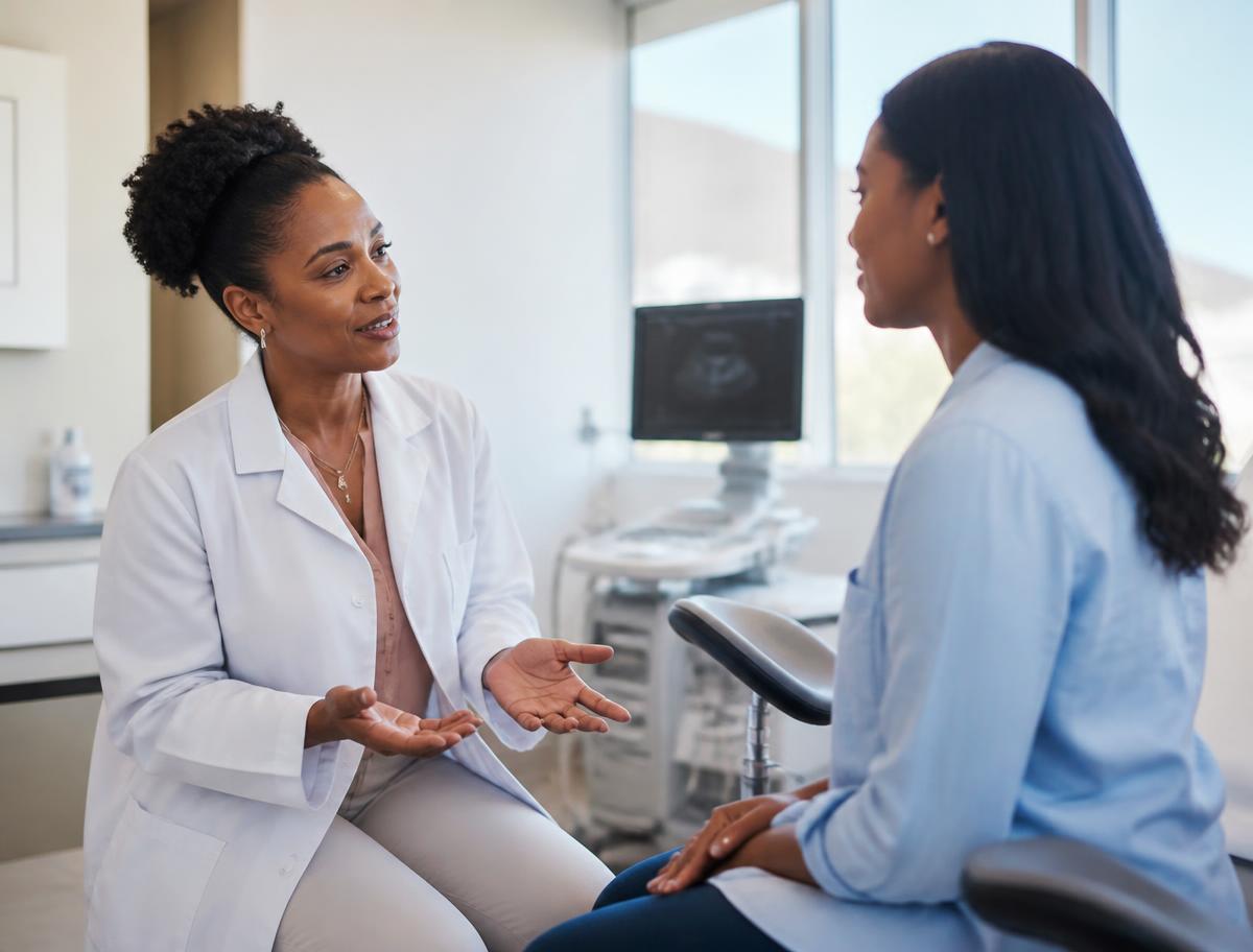 Gynaecologist consulting with a female patient