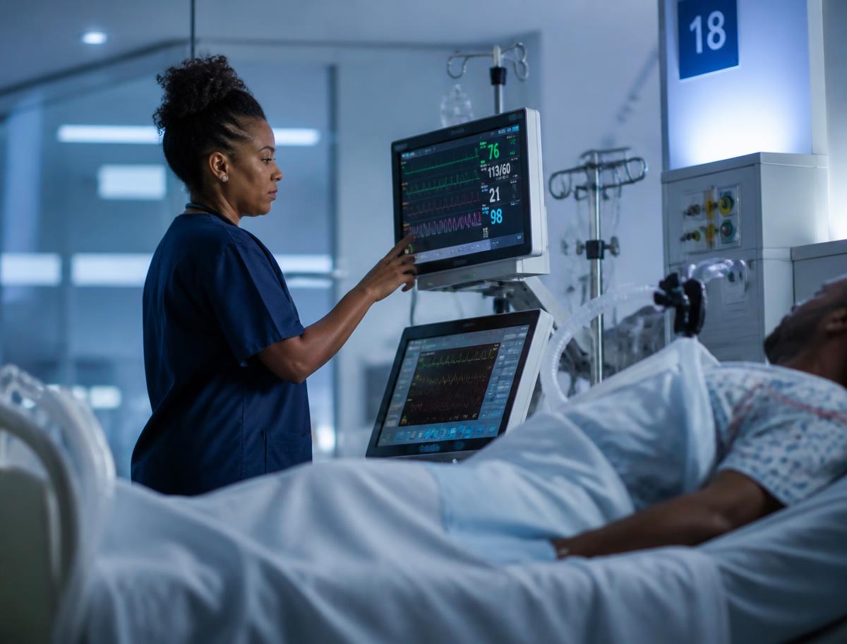 Nurse monitoring a patient in the high dependency unit