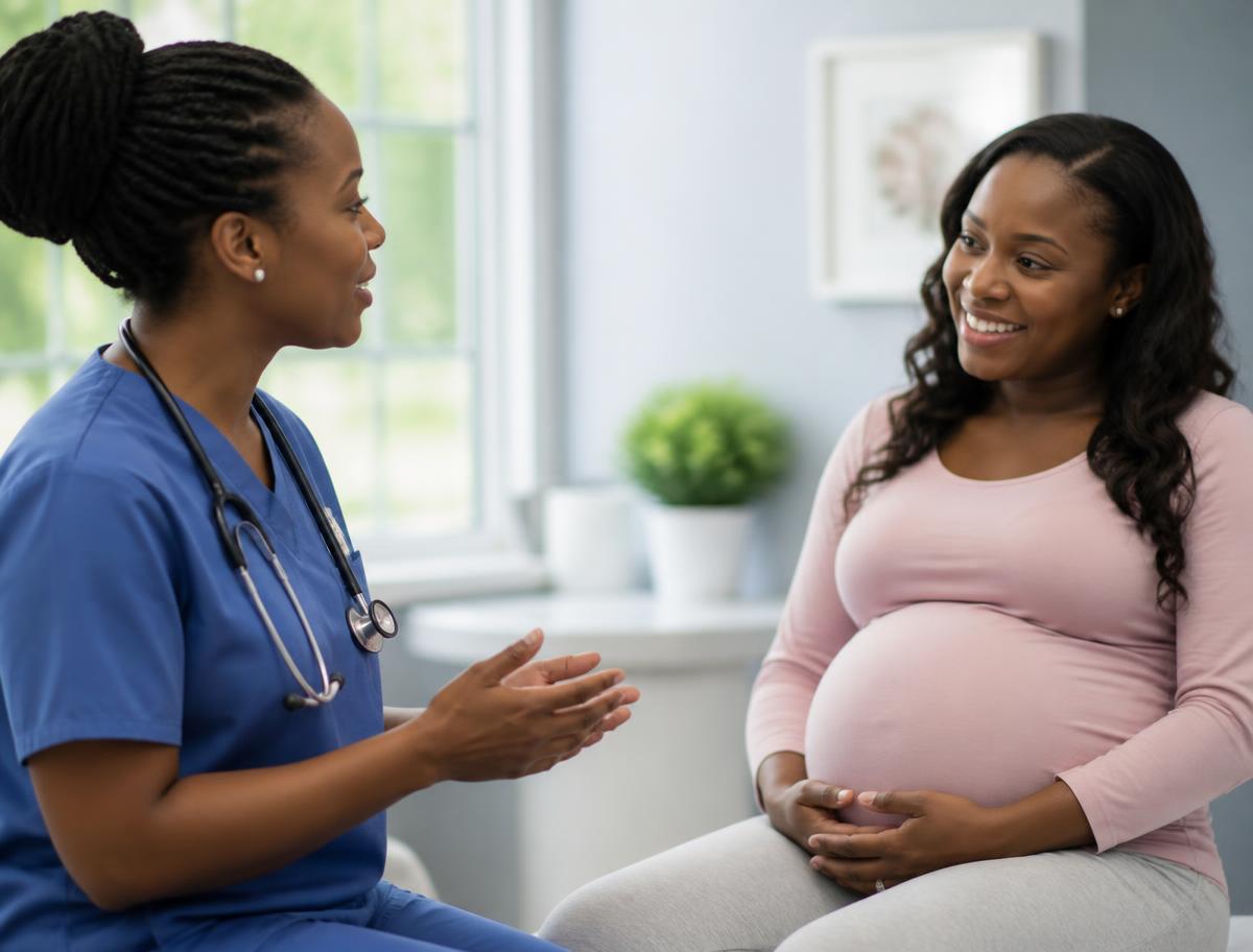 Obstetrician caring for a pregnant woman