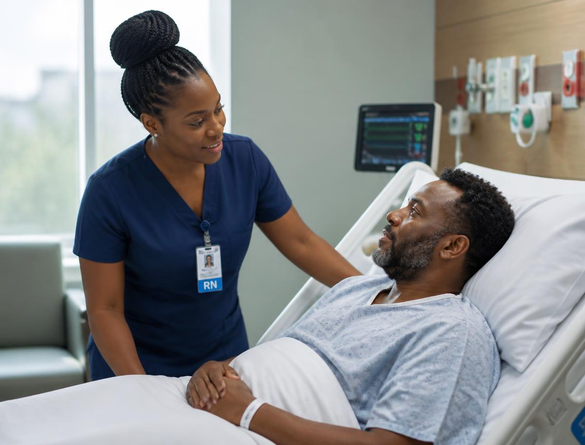 Nurse caring for a patient on an inpatient ward
